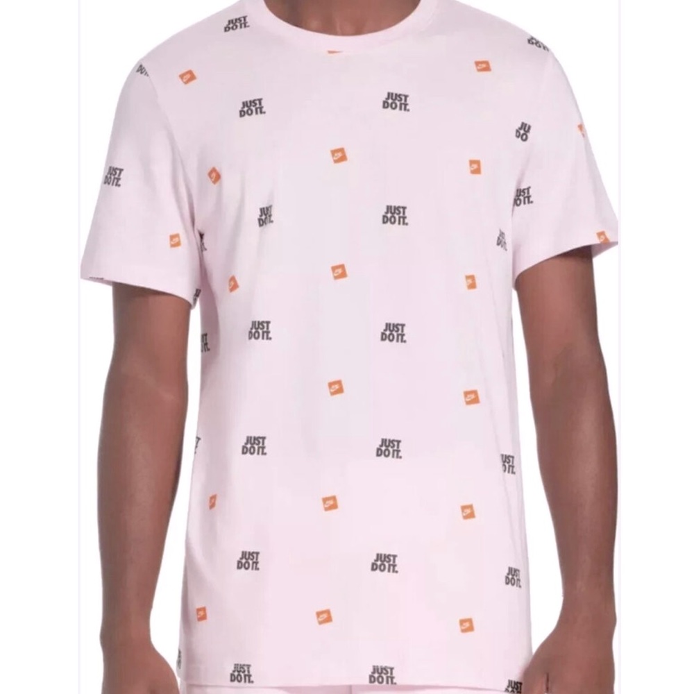 Nike Shirt Men Large Pink With Black Orange All Over Swoosh & Just Do It